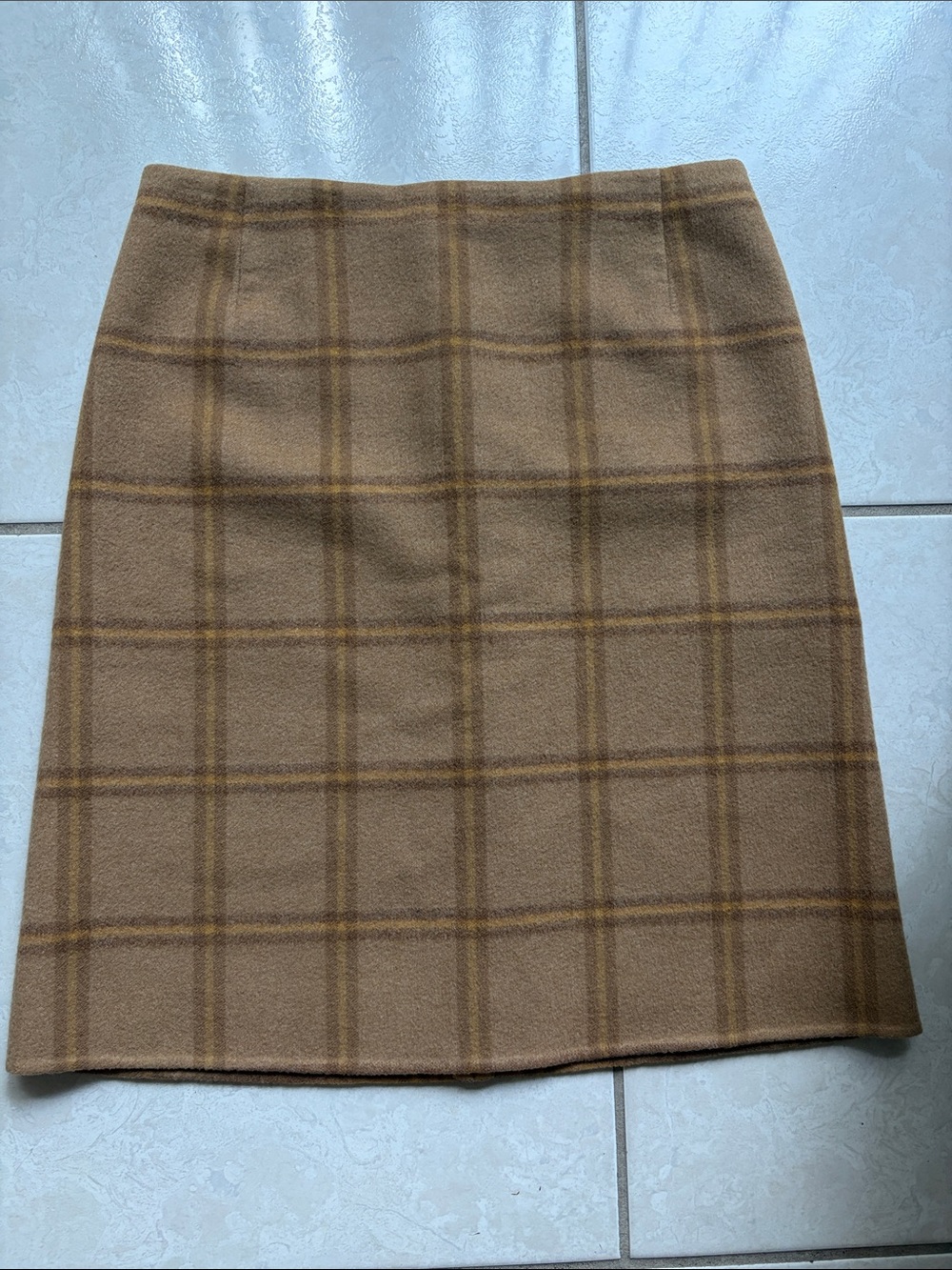 Loro Piana Brown Plaid Wool Pencil Skirt 100% Kashmir